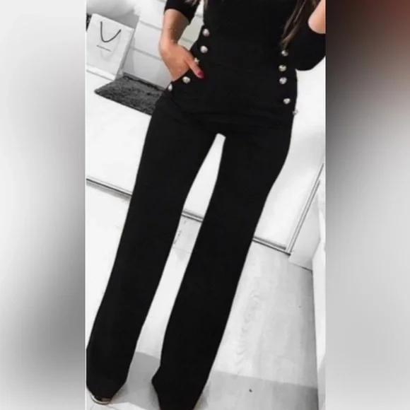 Gold buttons sailor style wide leg pants, small - Picture 5 of 8